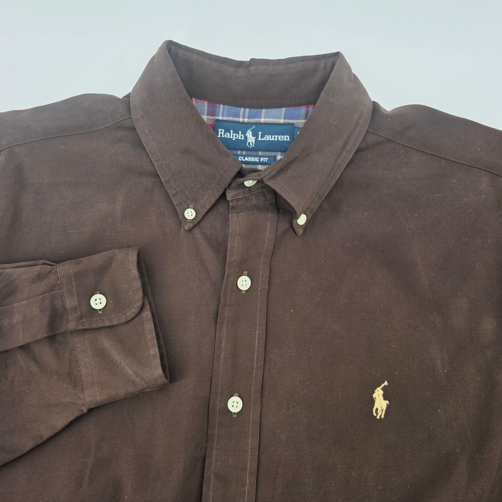 Ralph Lauren Mens Brown Classic Fit Button Down Oxford Long Sleeve Size L Preppy